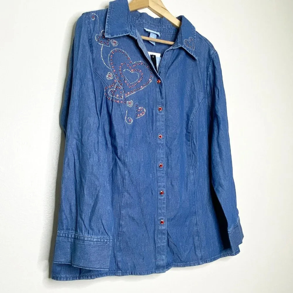 Nwt Liz & Me Embellished Chambray Button Down Den… - image 3